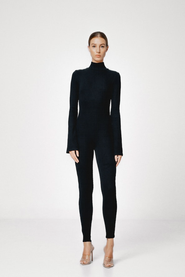 Black turtleneck catsuit best sale