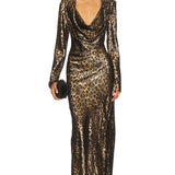 Anna Cowl Evening Dress in Leopard