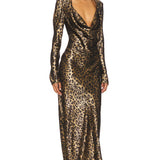 Anna Cowl Evening Dress in Leopard