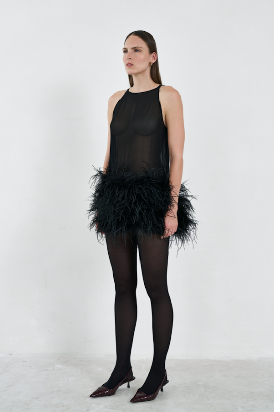 feather mini dress black Black Feather Strapless Mini Dress main image 1