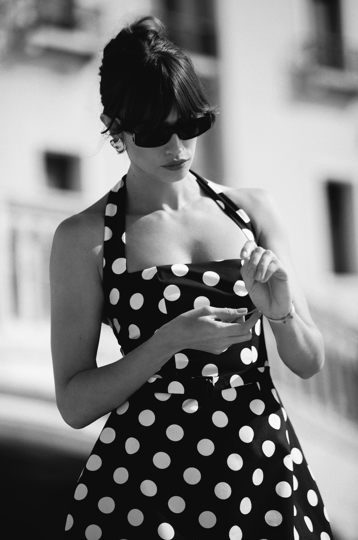 Colline Poplin Bubble Dress Blue Base with White Polka Dot / S Colline Poplin Bubble Dress Blue Base with White Polka Dot / S