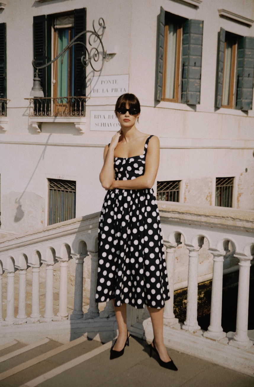 Antibes Poplin Dress Black Base with White Polka Dot / XL