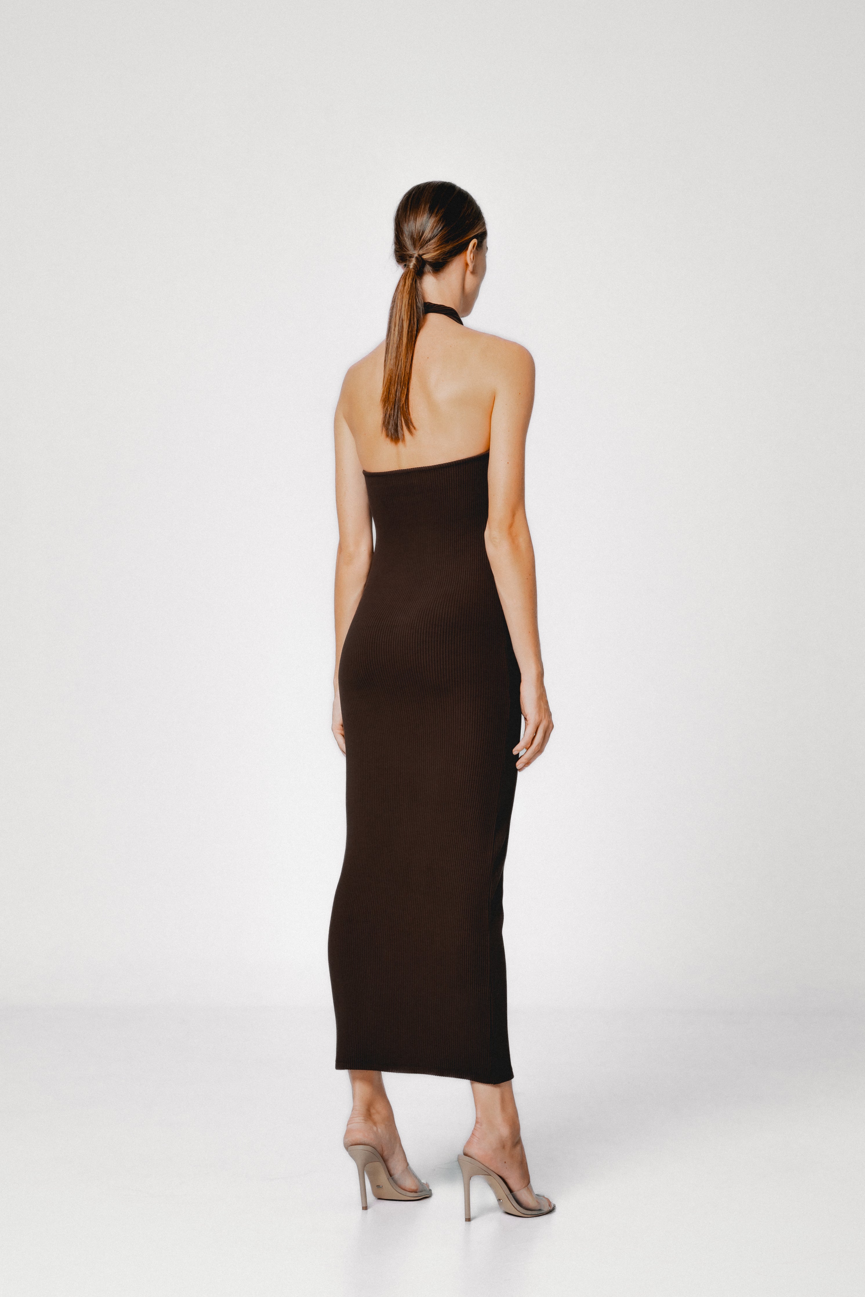 knee length dresses for ladies Self-Portrait - Pink Crepe Halter Neck Maxi Dress main image 1