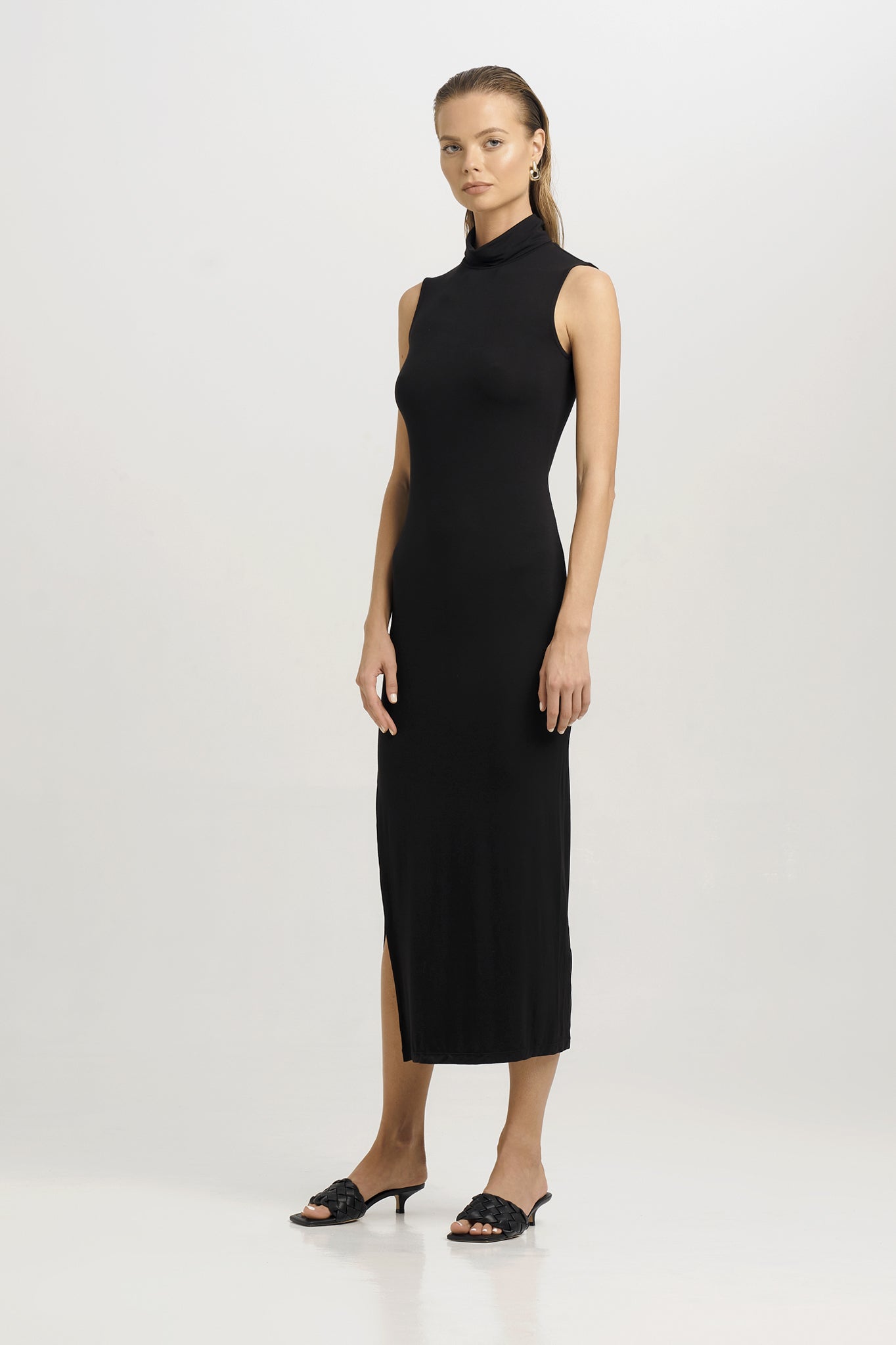 black sleeveless turtleneck dress Rachel Sleeveless Turtleneck Dress – SANS FAFF